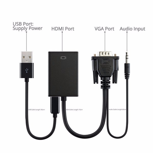 VGA Male To HDMI Output 1080P HD +Audio TV AV HDTV Video Cable Converter Adapter for HDTV VGA Male To HDMI Output 1080P HD +Audio TV AV HDTV Video Cable Converter Adapter for HDTV