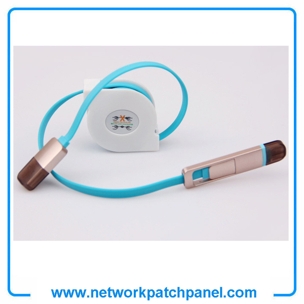 1m 2 In 1 USB Retractable Android Apple Iphone Charging Cable Blue 1m 2 In 1 USB Retractable Android Apple Iphone Charging Cable Blue