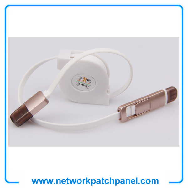 1m 2 In 1 USB Retractable Android Apple Iphone Charging Cable White 1m 2 In 1 USB Retractable Android Apple Iphone Charging Cable White